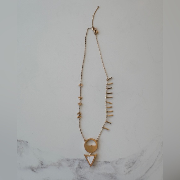 EUC Madewell Reversible Gold Necklace with White/Blue Triangle Pendant - Picture 3 of 11